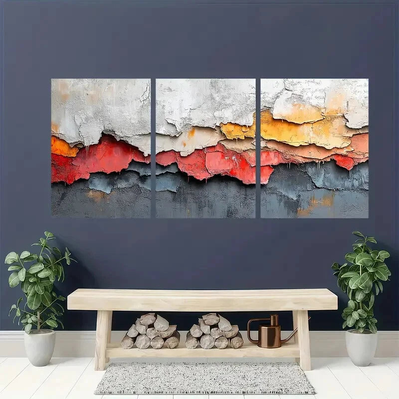 3pcs Brown Abstract Art White Abstract Painting Metal Print Ready to Hang Art