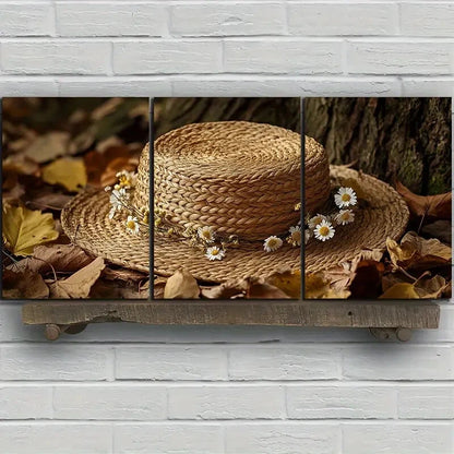 3pcs White Flowers and Hats Forest Metal Print Ready to Hang Art