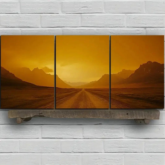 3pcs The Road Under Sunset Glow Metal Print Ready to Hang Art