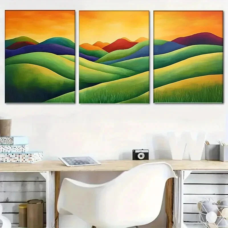 3pcs Colorful Rolling Hills Landscape Perfect Wall Art Set Canvas Framed 40x60cm - High Quality Print 100% Australian Made Wall Canvas Ready to Hang
