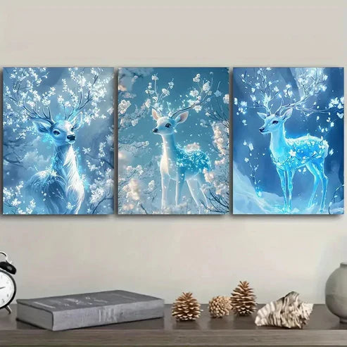 3pcs A deer with ice-blue Wall Art Set Canvas Unframed - High Quality Print 100% Australian Made Wall Canvas