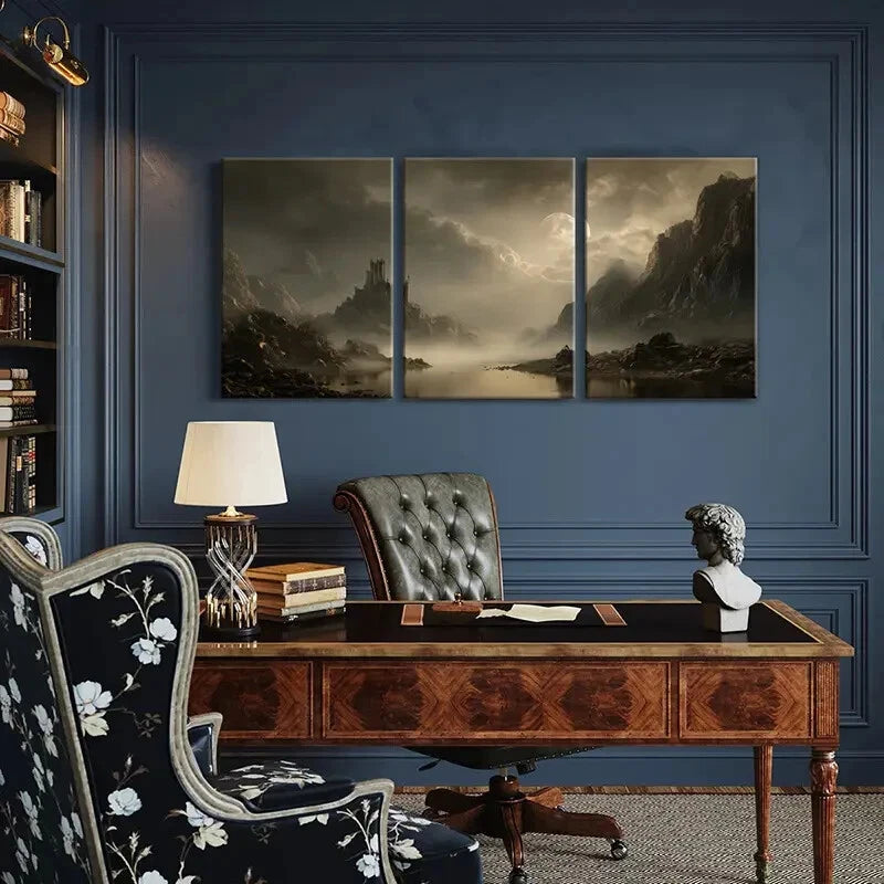 3pcs Mystical Castle Landscape Canvas Posters Metal Print Ready to Hang Art