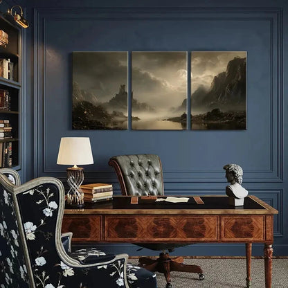 3pcs Mystical Castle Landscape Canvas Posters Metal Print Ready to Hang Art