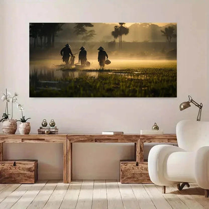 Asian Rice Field Sunset wall canvas office home room framed 120x60cm - Bella Home Decor