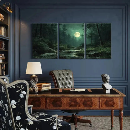 3pcs Moonlit Forest Stream Nature Landscape Metal Print Ready to Hang Art