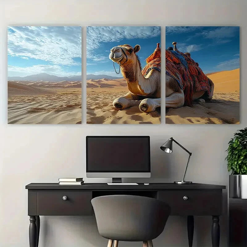 3pcs Moroccan Desert Camel Metal Print Ready to Hang Art