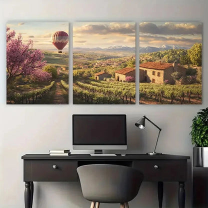 3pcs Spanish Countryside in Spring Vineyards Metal Print Ready to Hang Art