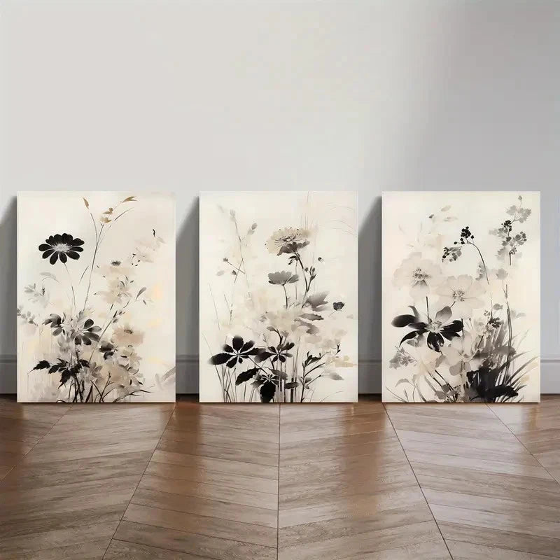 3pcs Neutral Tone Wildflower & Plant Art Metal Print Ready to Hang Art