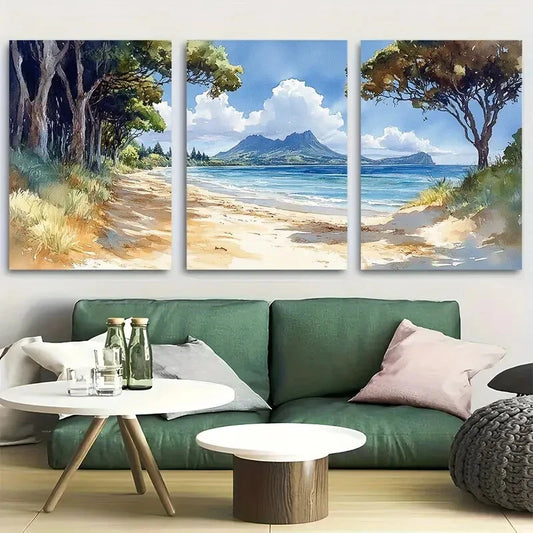 3pcs Rangitoto Island New Zealand Watercolor Beach Metal Print Ready to Hang Art