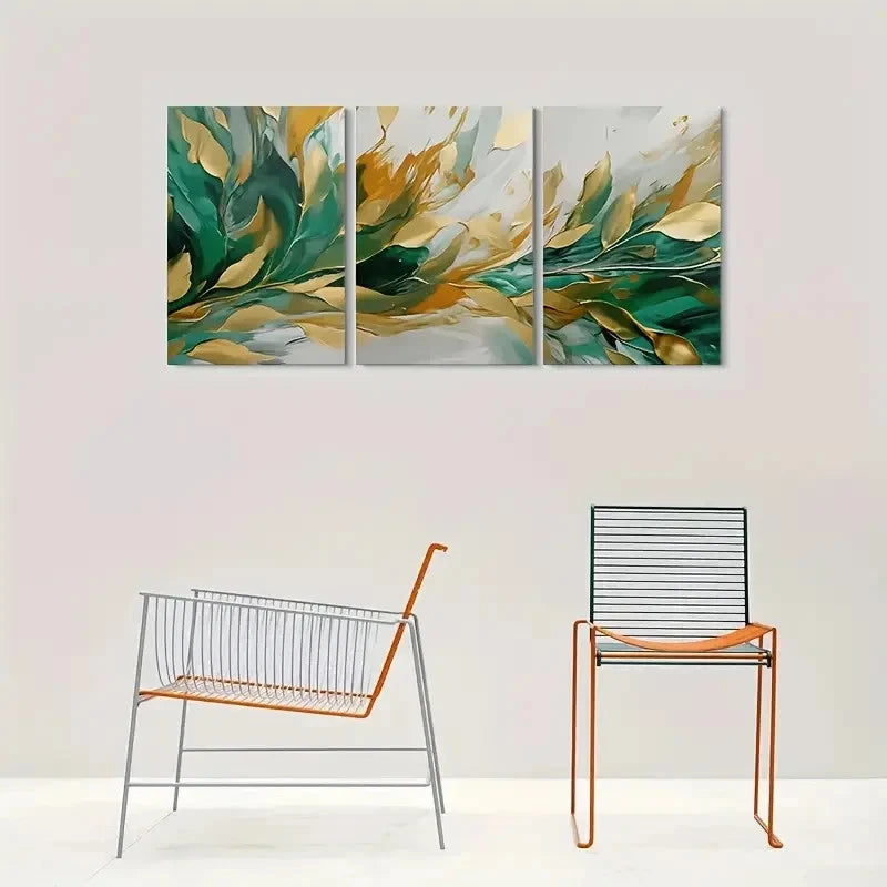 3pcs Teal Golden and White Colors Wall Art Set Canvas Framed 40x60cm - High Quality Print 100% Australian Made Wall Canvas Ready to Hang