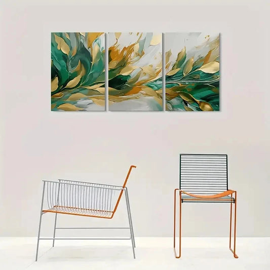 3pcs Teal Golden and White Colors Wall Art Set Canvas Framed 40x60cm - High Quality Print 100% Australian Made Wall Canvas Ready to Hang