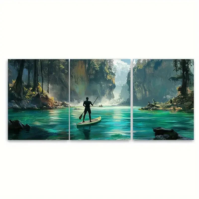 3pcs Adventure Travel Poster Paddle Boarding Metal Print Ready to Hang Art