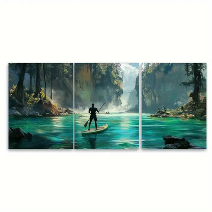 3pcs Adventure Travel Poster Paddle Boarding Metal Print Ready to Hang Art