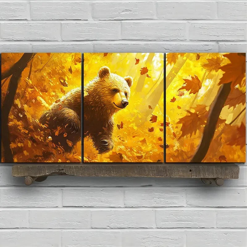 3pcs Featuring Bears in a Forest Metal Print Ready to Hang Art