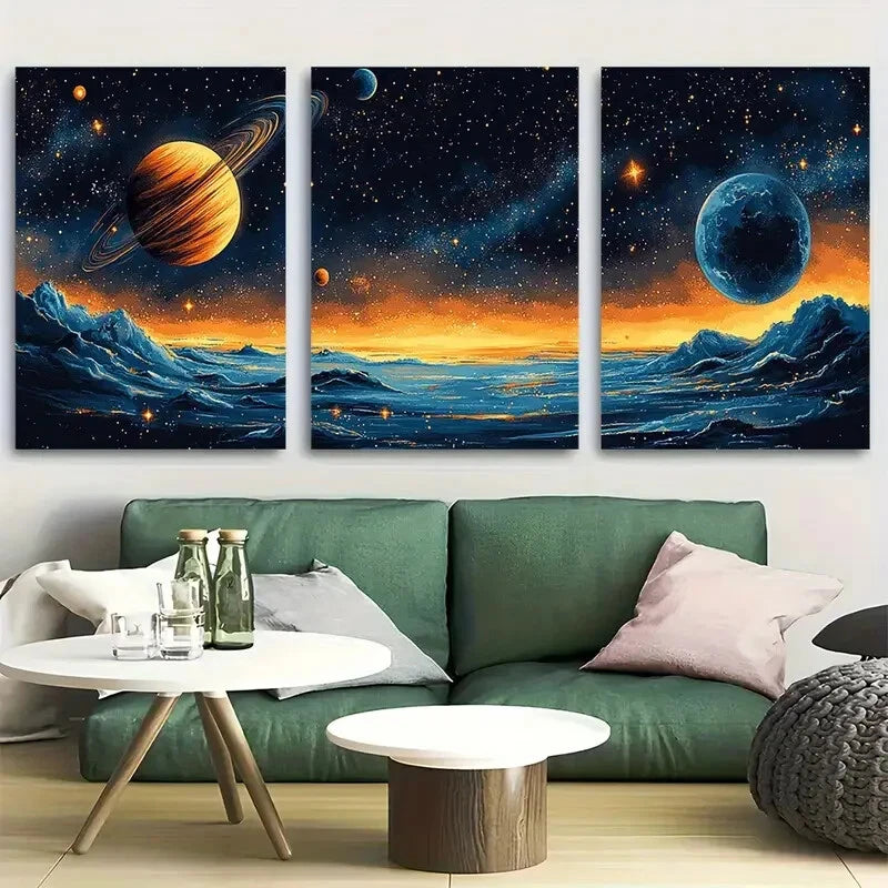 3pcs Inspired Planetary Solar System Metal Print Ready to Hang Art