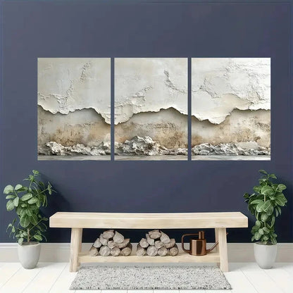 3pcs Minimalist Beige Textured Wall Art Metal Print Ready to Hang Art