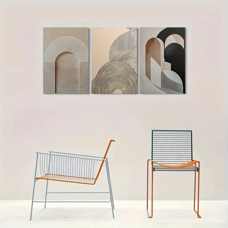 3pcs Geometric Modern Abstract Metal Print Ready to Hang Art