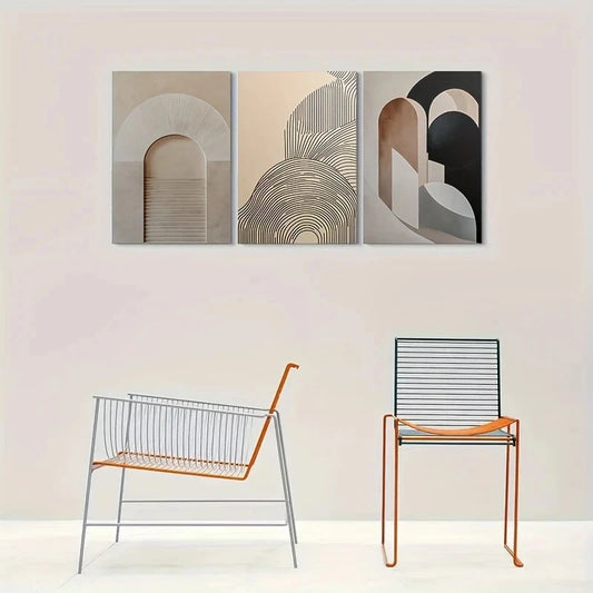 3pcs Geometric Modern Abstract Metal Print Ready to Hang Art