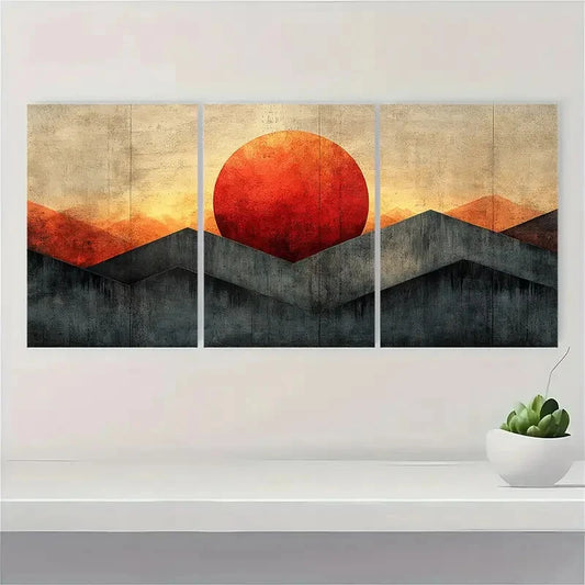 3pcs Geometric Brown Gray Pastel Abstract Metal Print Ready to Hang Art