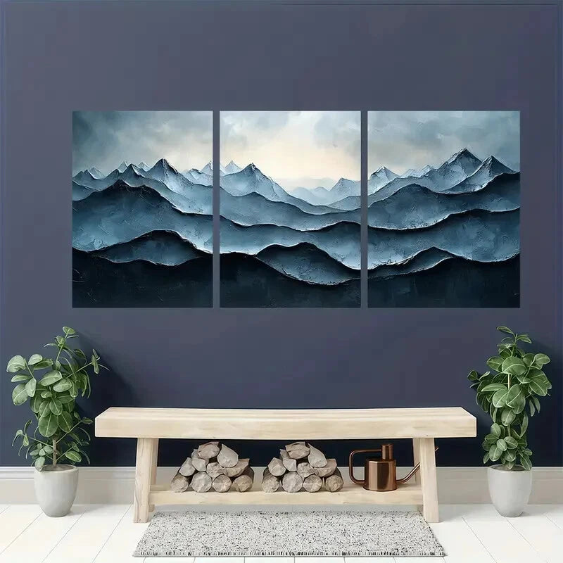 3pcs Abstract Texture Mountain Oil Painting Metal Print Ready to Hang Art