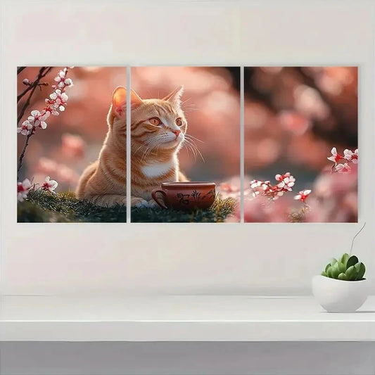 3pcs Vintage Inspired Cherry Blossom Ginger Metal Print Ready to Hang Art