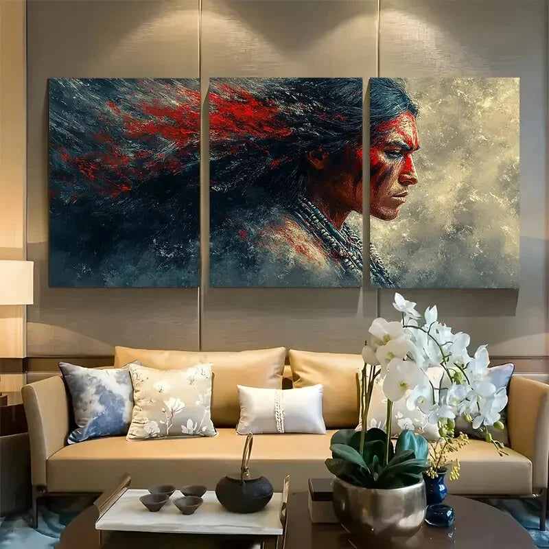 3pcs Native Warrior Indigenous Horseback Archer Metal Print Ready to Hang Art