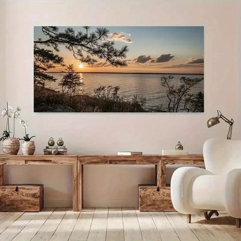 Pine Tree Branch Sunset wall canvas office home room framed 120x60cm - Bella Home Decor