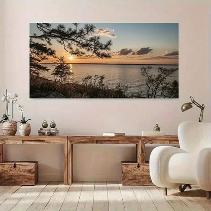Pine Tree Branch Sunset wall canvas office home room framed 120x60cm - Bella Home Decor