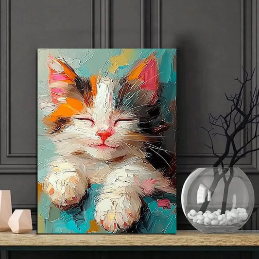 Sleeping Kitten with Orange Ears, Soft Pastel Colors 40x60cm Metal Print Ready to Hang