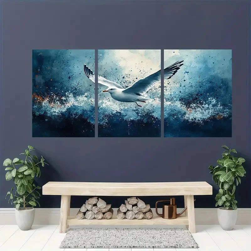 3pcs Coastal Seagull Watercolor Art Prints Metal Print Ready to Hang Art