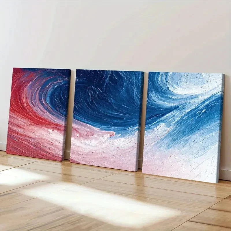 3pcs Red Blue White Abstract Swirl Art Wall Art Set Canvas Framed 60x90cm - High Quality Print 100% Australian Made Wall Canvas Ready to Hang