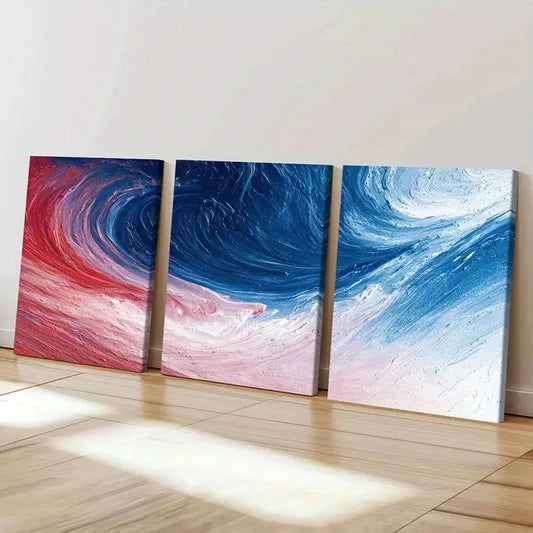 3pcs Red Blue White Abstract Swirl Art Wall Art Set Canvas Framed 60x90cm - High Quality Print 100% Australian Made Wall Canvas Ready to Hang