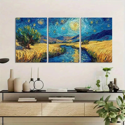 3pcs Van Gogh Starry Night Oil Paintings Metal Print Ready to Hang Art