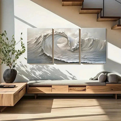 3pcs Abstract Ocean Wave Monochromatic Wall Art Set Canvas Framed 40x60cm - High Quality Print 100% Australian Made Wall Canvas Ready to Hang