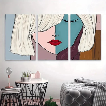 3pcs White Woman Portrait Painting Wall Art Set Canvas Framed 60x90cm - High Quality Print 100% Australian Made Wall Canvas Ready to Hang