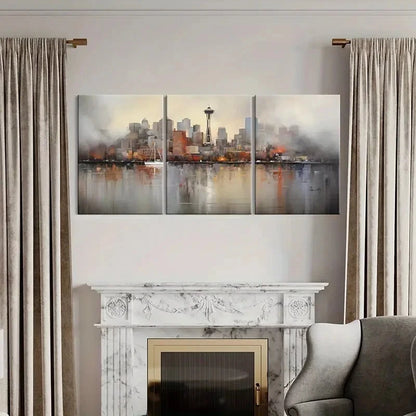 3pcs Abstract Cityscape Space Needle Metal Print Ready to Hang Art