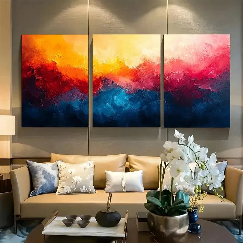 3pcs Vibrant Abstract Paintbrush Splash Metal Print Ready to Hang Art