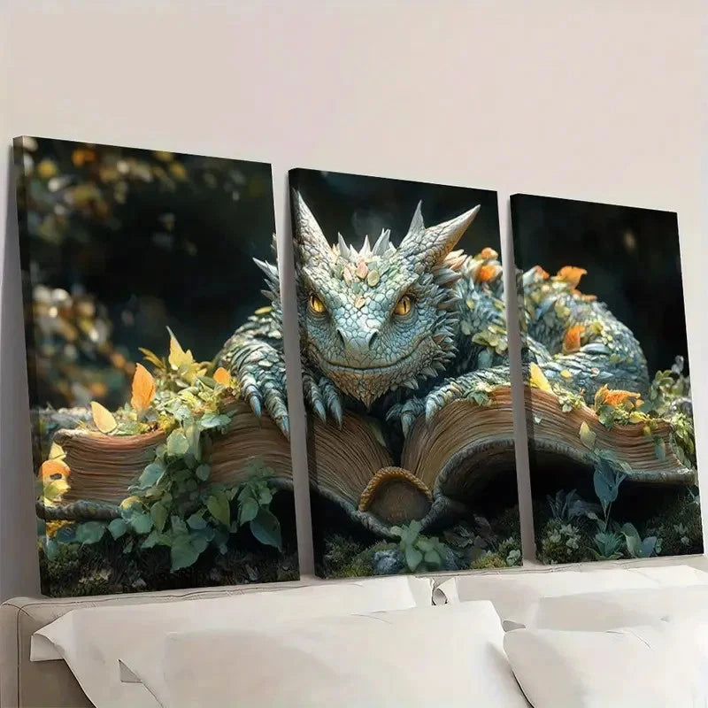 3pcs Books Dragons Canvas HI Wall Art Set Canvas Framed 40x60cm - High Quality Print 100% Australian Made Wall Canvas Ready to Hang