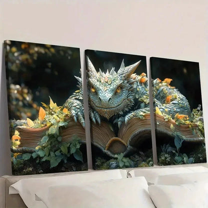 3pcs Books Dragons Canvas HI Wall Art Set Canvas Framed 40x60cm - High Quality Print 100% Australian Made Wall Canvas Ready to Hang
