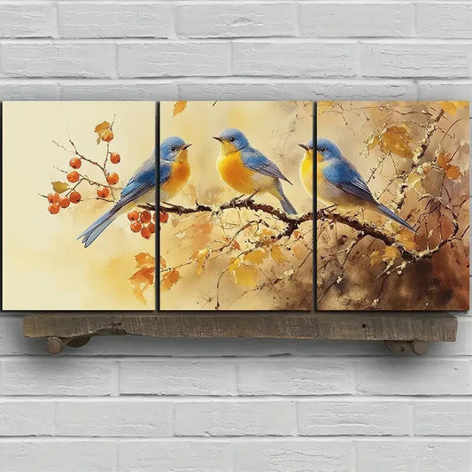 3pcs Bird on Branch Design Aesthetic Metal Print Ready to Hang Art