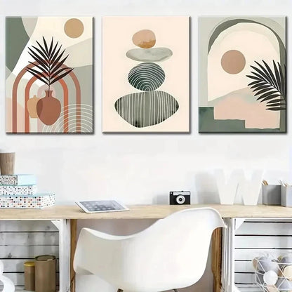 3pcs Abstract Geometric Line Plant Designs Wall Art Set Canvas Framed 40x60cm - High Quality Print 100% Australian Made Wall Canvas Ready to Hang