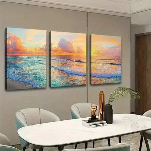 3pcs Sunset Ocean Beach Canvas Framed 60x90cm - High Quality Print 100% Australian Made Wall Canvas Ready to Hang