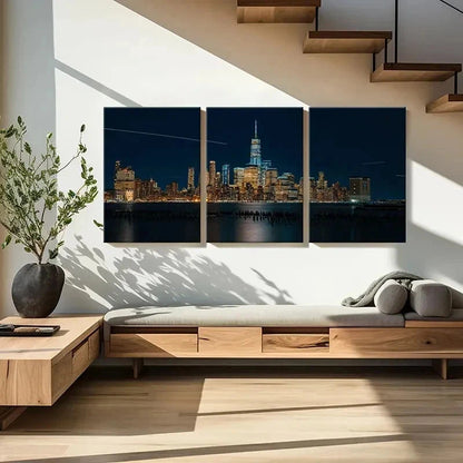 3pcs City Night View Skyline Modern Wall Art Set Canvas Framed 40x60cm - High Quality Print 100% Australian Made Wall Canvas Ready to Hang