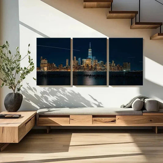 3pcs City Night View Skyline Modern Wall Art Set Canvas Framed 40x60cm - High Quality Print 100% Australian Made Wall Canvas Ready to Hang