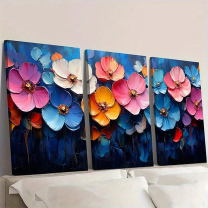 3pcs Colorful Flower Theme Painting Wall Art Set Canvas Framed 40x60cm - High Quality Print 100% Australian Made Wall Canvas Ready to Hang