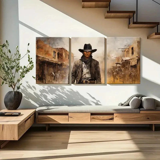 3pcs Western Cowboy Desert Town Horses Metal Print Ready to Hang Art