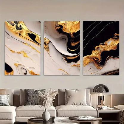 3pcs Luxury White Marble Patterns Wall Art Metal Print Ready to Hang Art