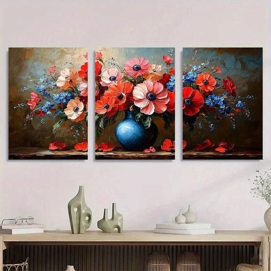 3pcs Blue & White Flowers Floral Bouquet Metal Print Ready to Hang Art
