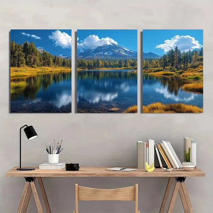 3pcs Lake Scenery Mountain White Clouds Metal Print Ready to Hang Art
