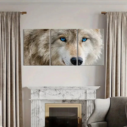 3pcs Artistic Wolf Portrait Blue Eyes Metal Print Ready to Hang Art